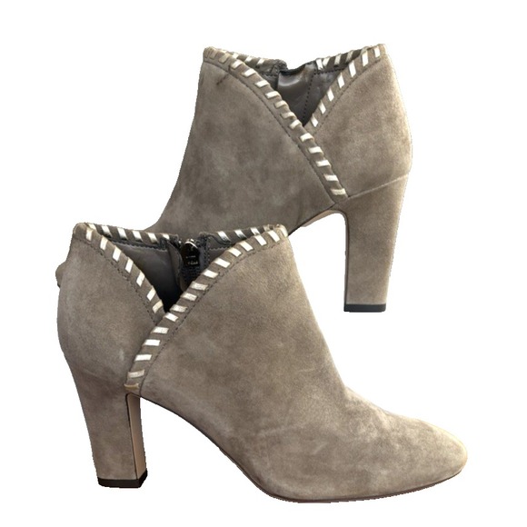 Lauren Ralph Lauren Bryna Shoes - Lauren Ralph Lauren Bryna Suede Ankle Booties Whipstitch Taupe 6.5B Side Zipper